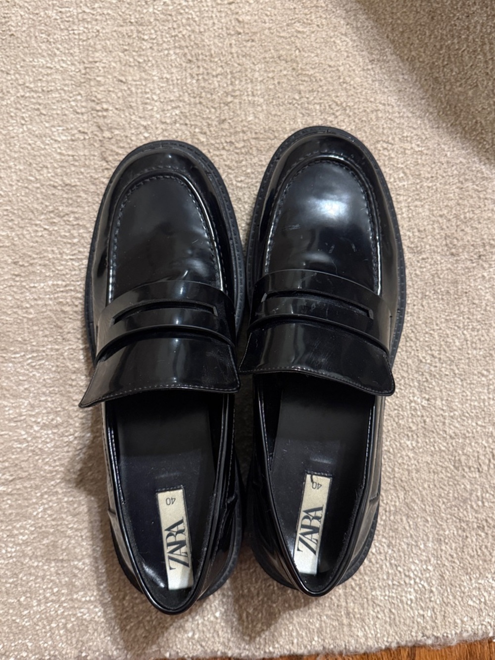 Zara Glossy Black chunky Penny Loafers